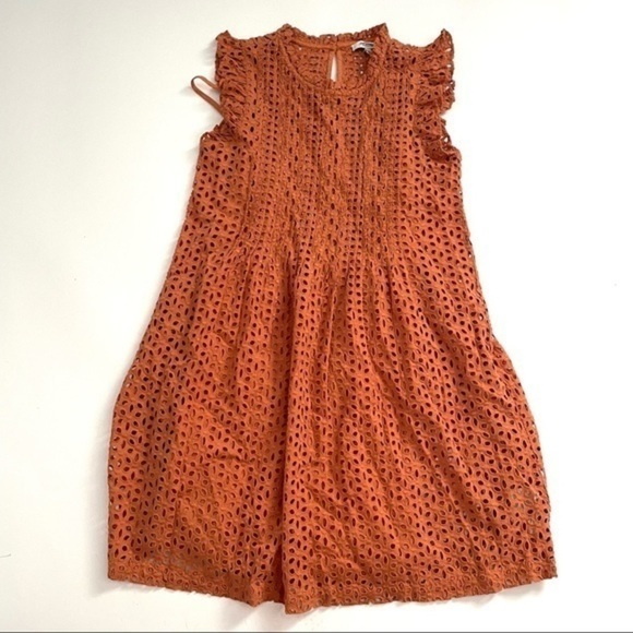 Madewell Eyelet Ruffle Sleeve Pintuck Mini Dress Mulled Cider AN137 - Picture 3 of 8